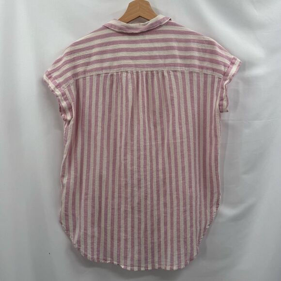 Madewell Central Tunic Button Front Shirt in Lavender Stripe | Small - Picture 4 of 8